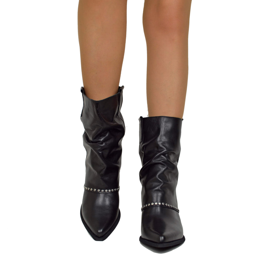 Black Handcrafted Texanini with Studded Ankle Gaiter - 4