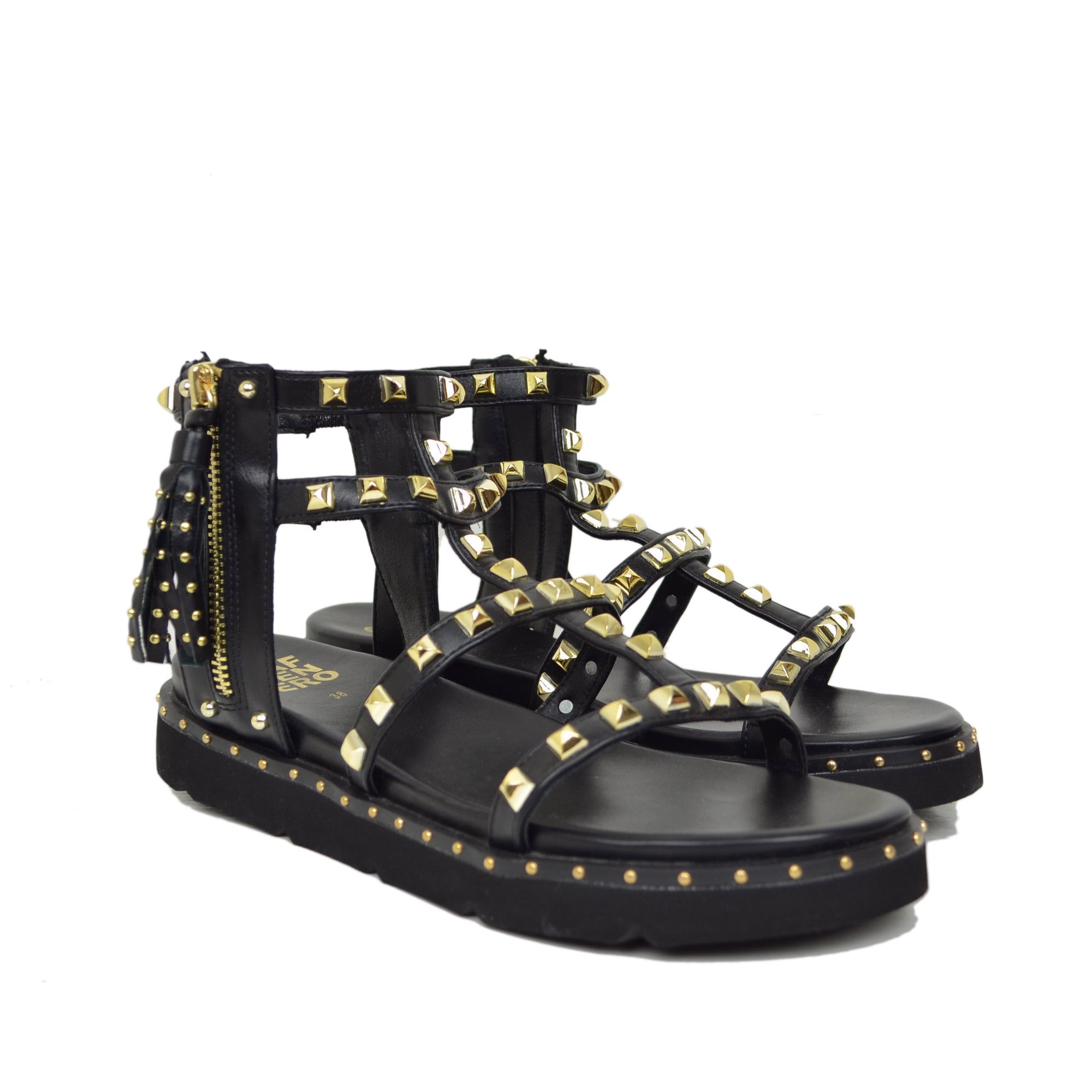 Sandales Similpelle Borchiati Bleu Cafénero – KikkiLine Calzature