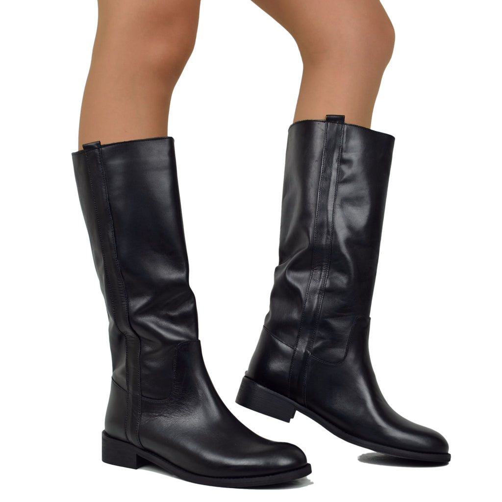Camperos Women's Black Genuine Leather Classic Riding Boots - 4