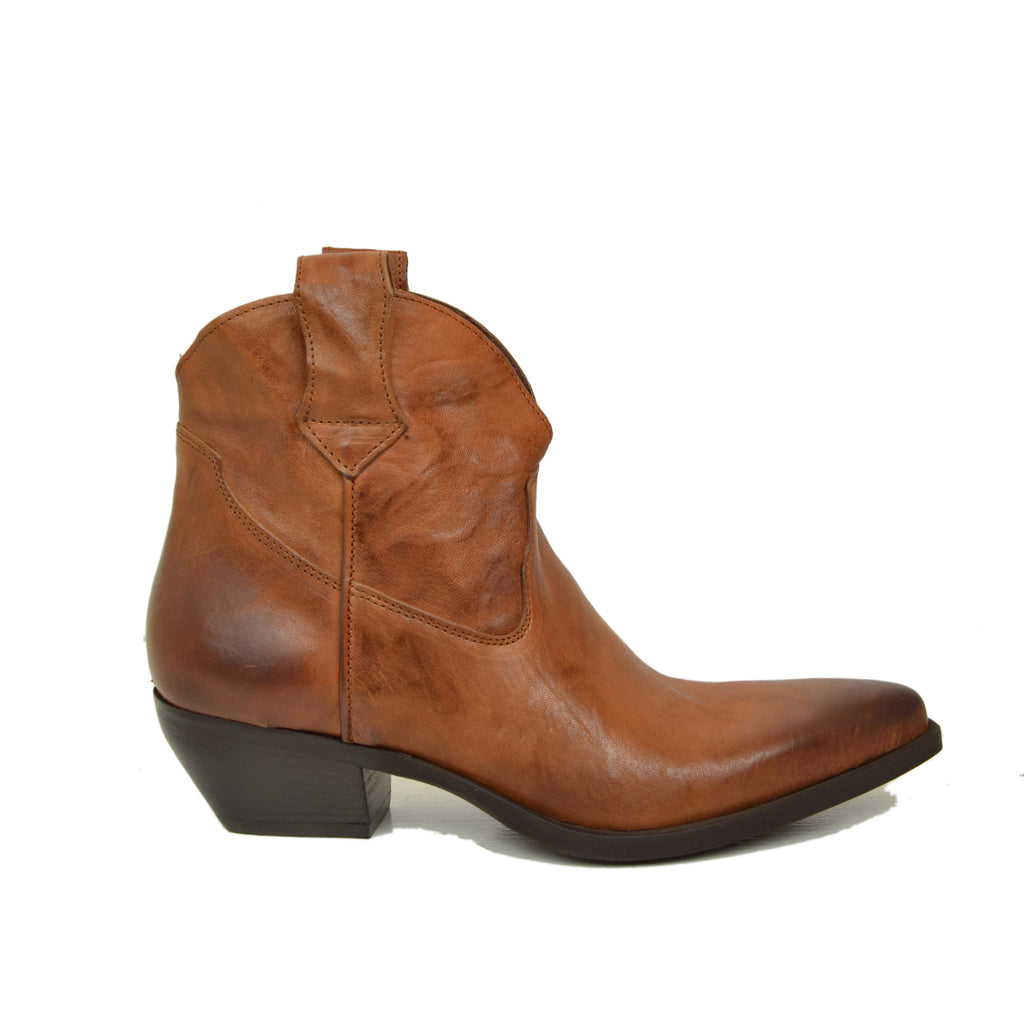 Italienische Cowboystiefel aus echtem Braun Vintage Leder - 4