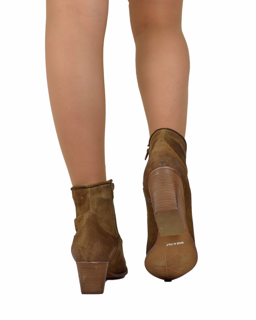 Bottines Western à la Cheville Femme en Cuir Suédé Taupe - 5