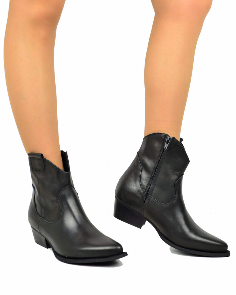 Stivali Texani alla Caviglia in Pelle Neri DIVINE FOLLIE Df122 - 4