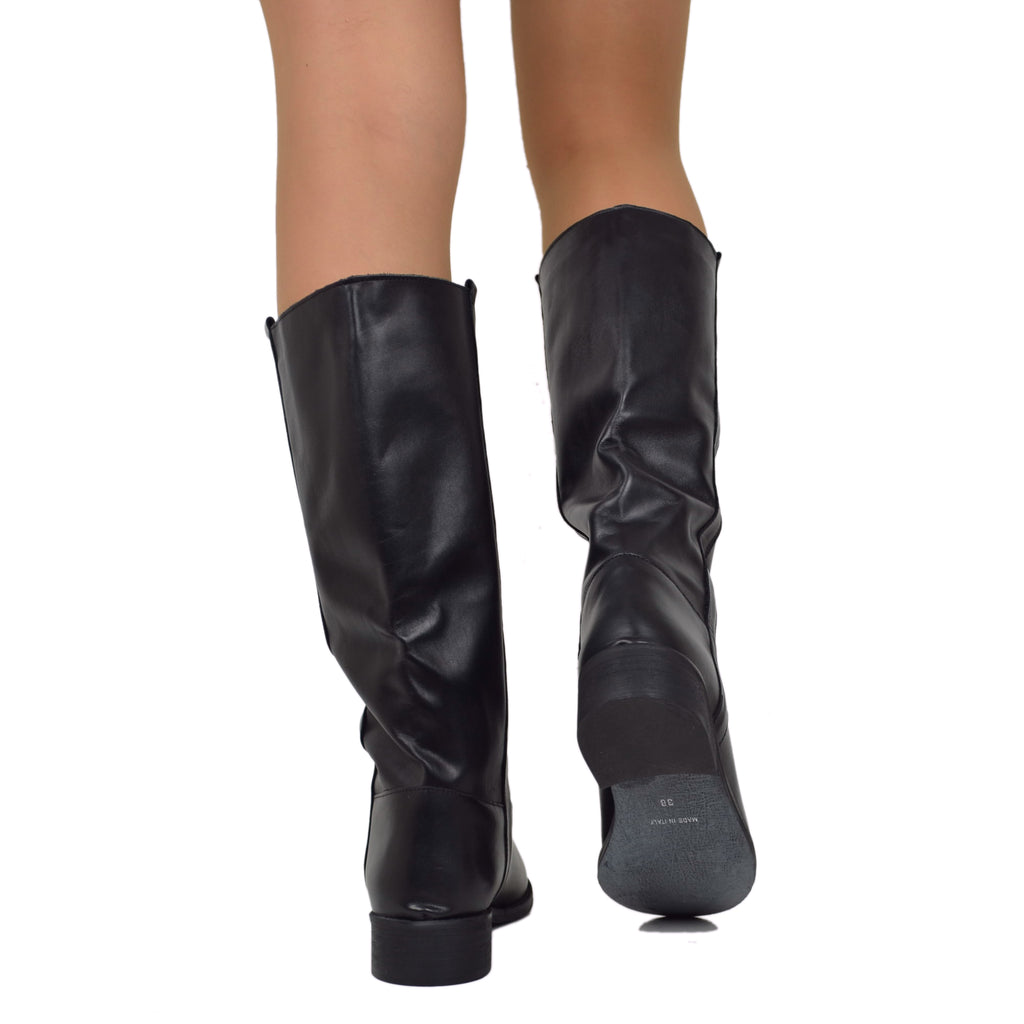Camperos Women's Black Genuine Leather Classic Riding Boots - 5