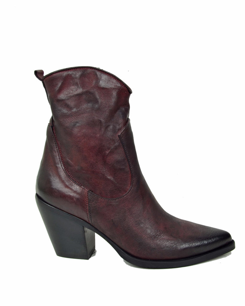 Ankle Boots mit 9 cm Absatz aus Leder im Vintage-Bordeaux-Crinkle-Effekt - 7