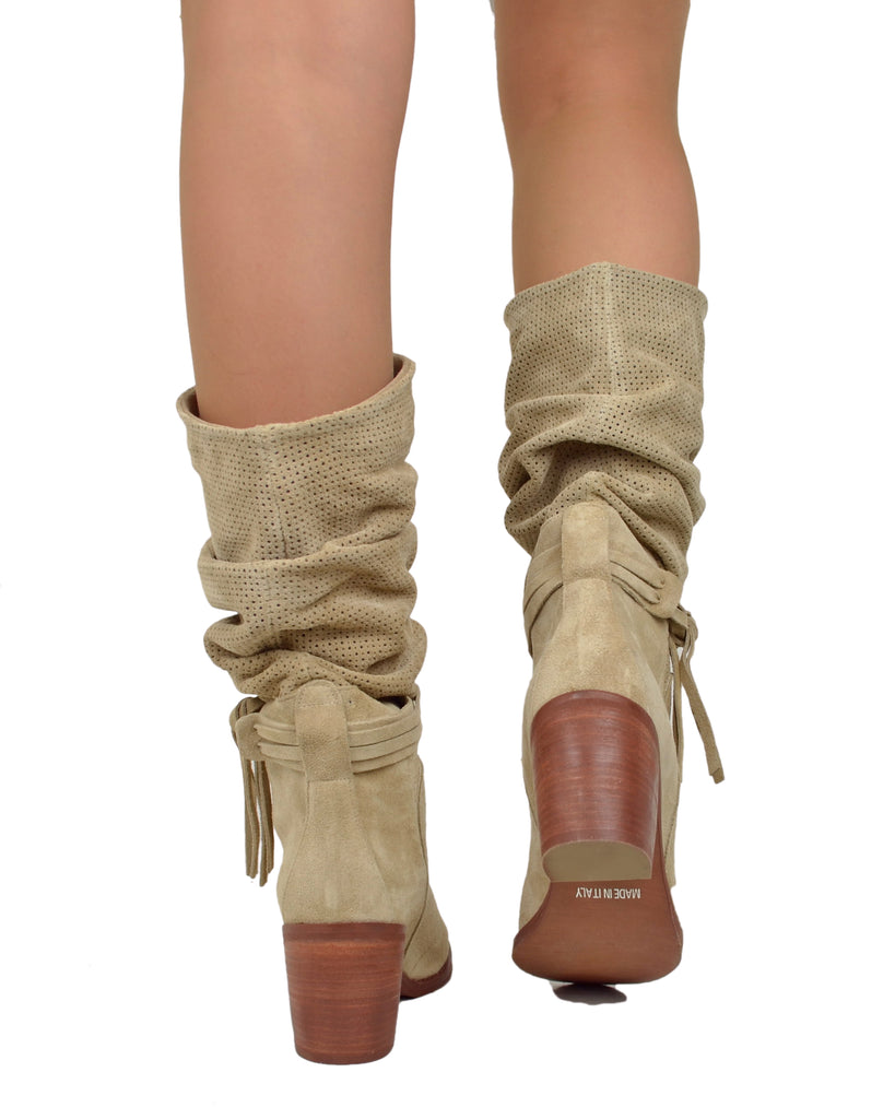 Damen Sommerstiefel – Perforiertes Wildleder – Beige Farbverlauf - 6