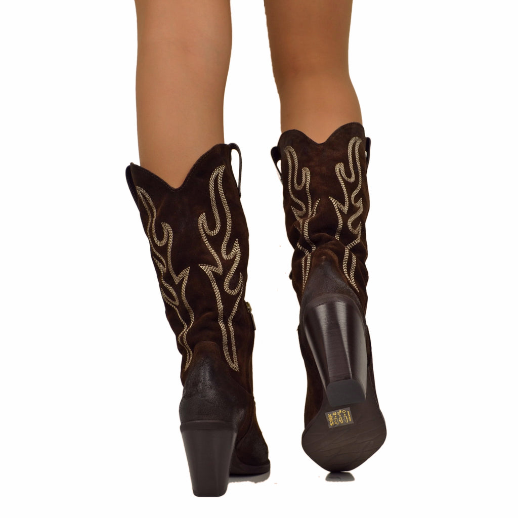 Texan High Boots in Suede Soft Brown Upper Heel 8 cm - 6