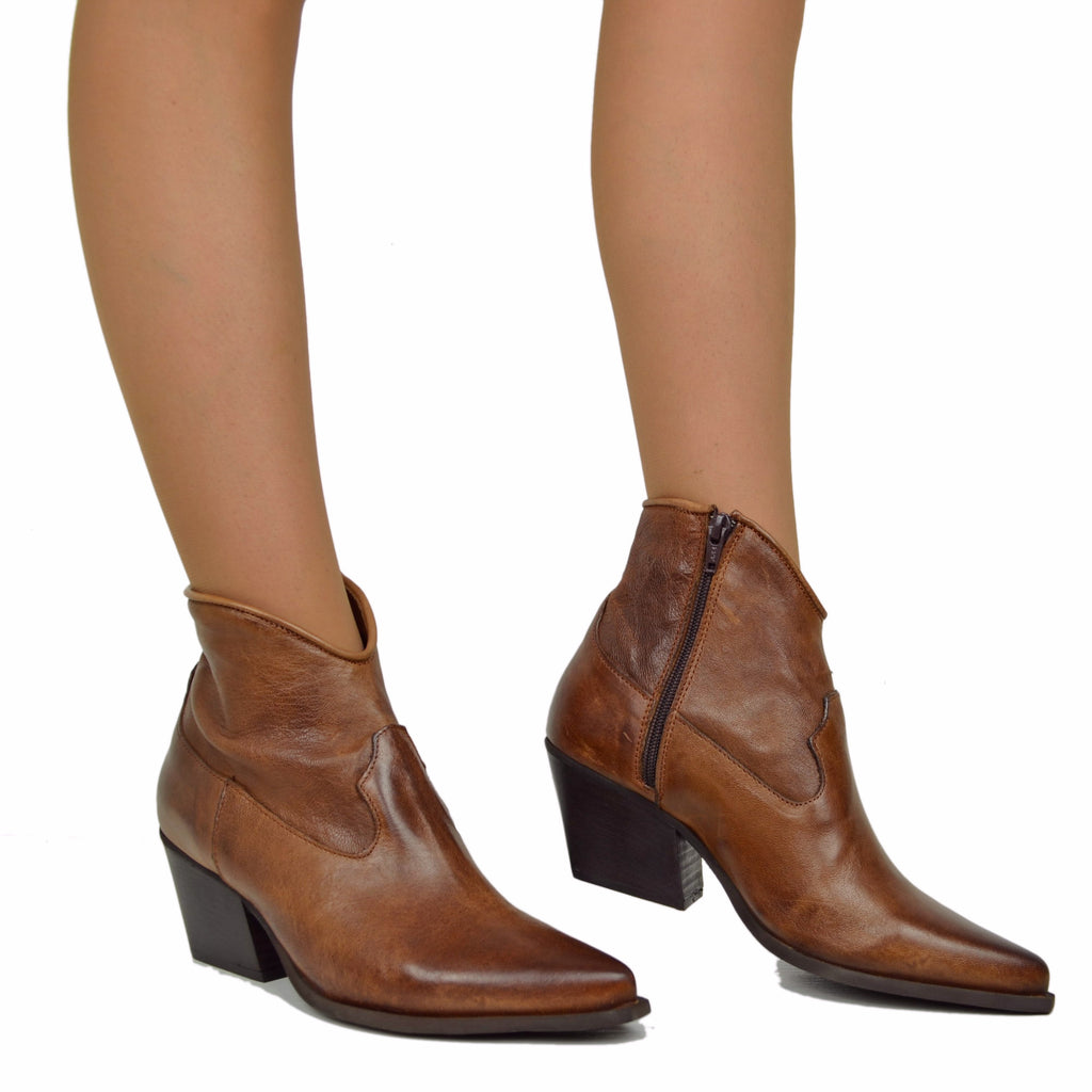 Women's Texanini Ankle Boots in Black Smooth Leather Made in Italy - 4