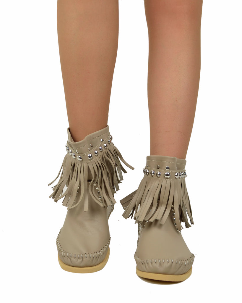 Bottes Bottes bohèmes avec Franges Cuir Beige avec Compensé Interne de 3 cm KikkiLine Riccione - 3