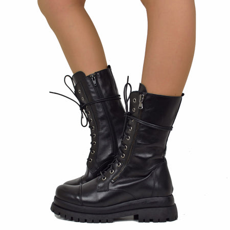 Rangers Botte Grosse Semelle Femme Bottes Rangers à Lacets à