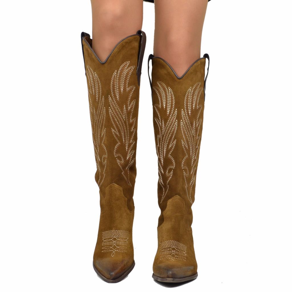 Texan Boots in Leather Suede with Stitching - 4