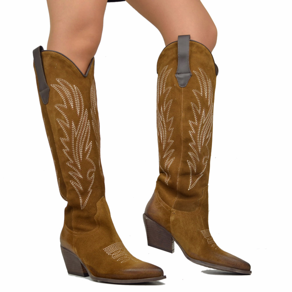 Texan Boots in Leather Suede with Stitching - 5