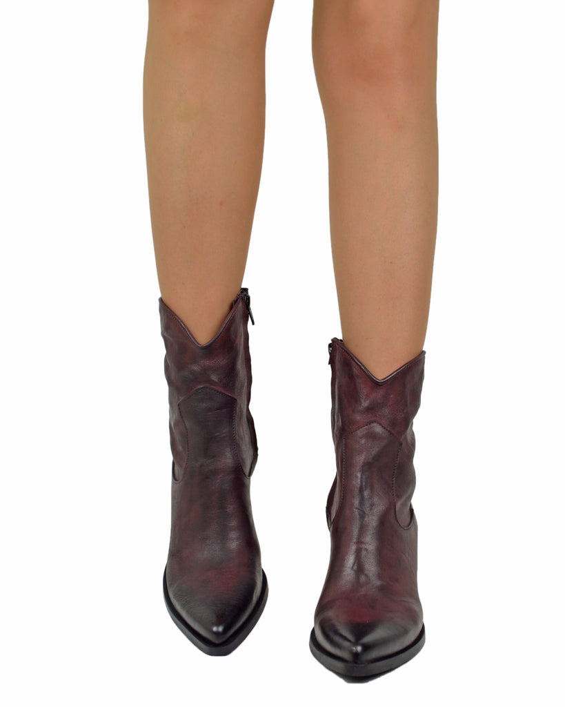 Ankle Boots mit 9 cm Absatz aus Leder im Vintage-Bordeaux-Crinkle-Effekt - 3