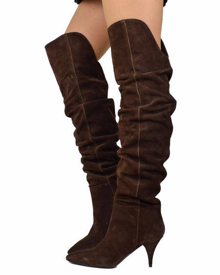 Elegante Overknee-Stiefel Wildleder Braun mit Absatz