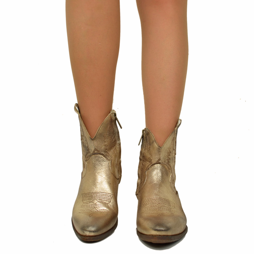 Texan Boots in Vintage Platinum Laminated Leather Made in Italy - 3