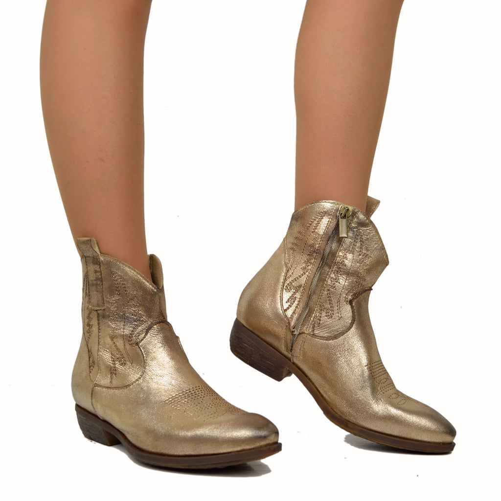 Texan Boots in Vintage Platinum Laminated Leather Made in Italy - 4