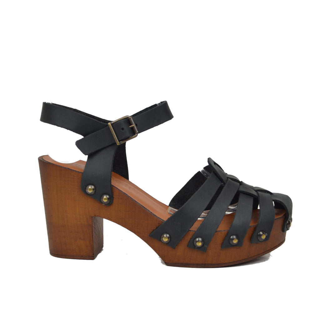 Black Spider Sandals in Oiled Leather Made in Italy - 2