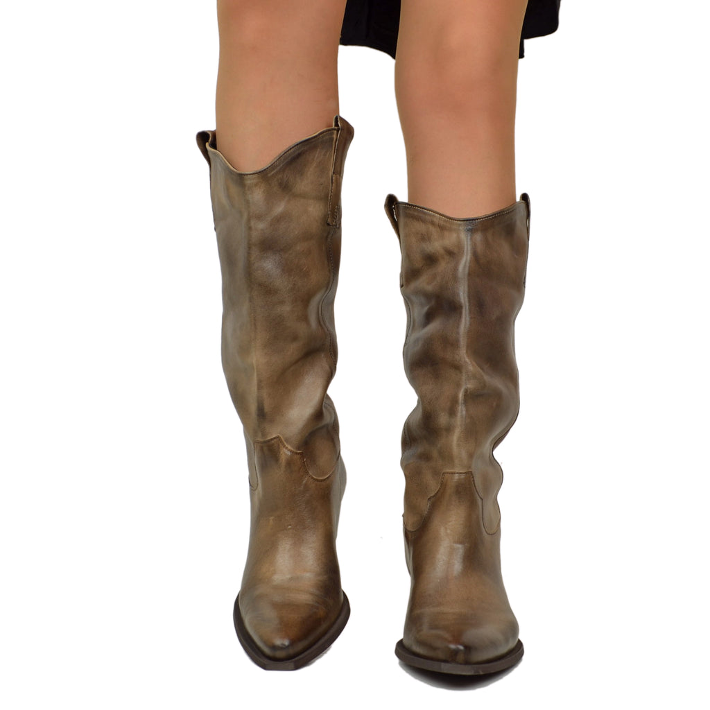 Texani Grintosi Lisci Fondo Sportivo Tacco 5 cm Pelle Taupe - 3