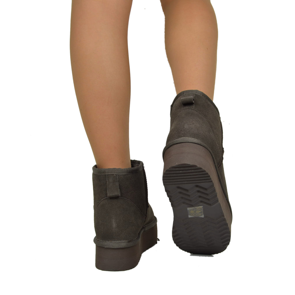Plateau-Stiefeletten aus schokoladenbraunem Wildleder, gepolstert mit echter Wolle - 3
