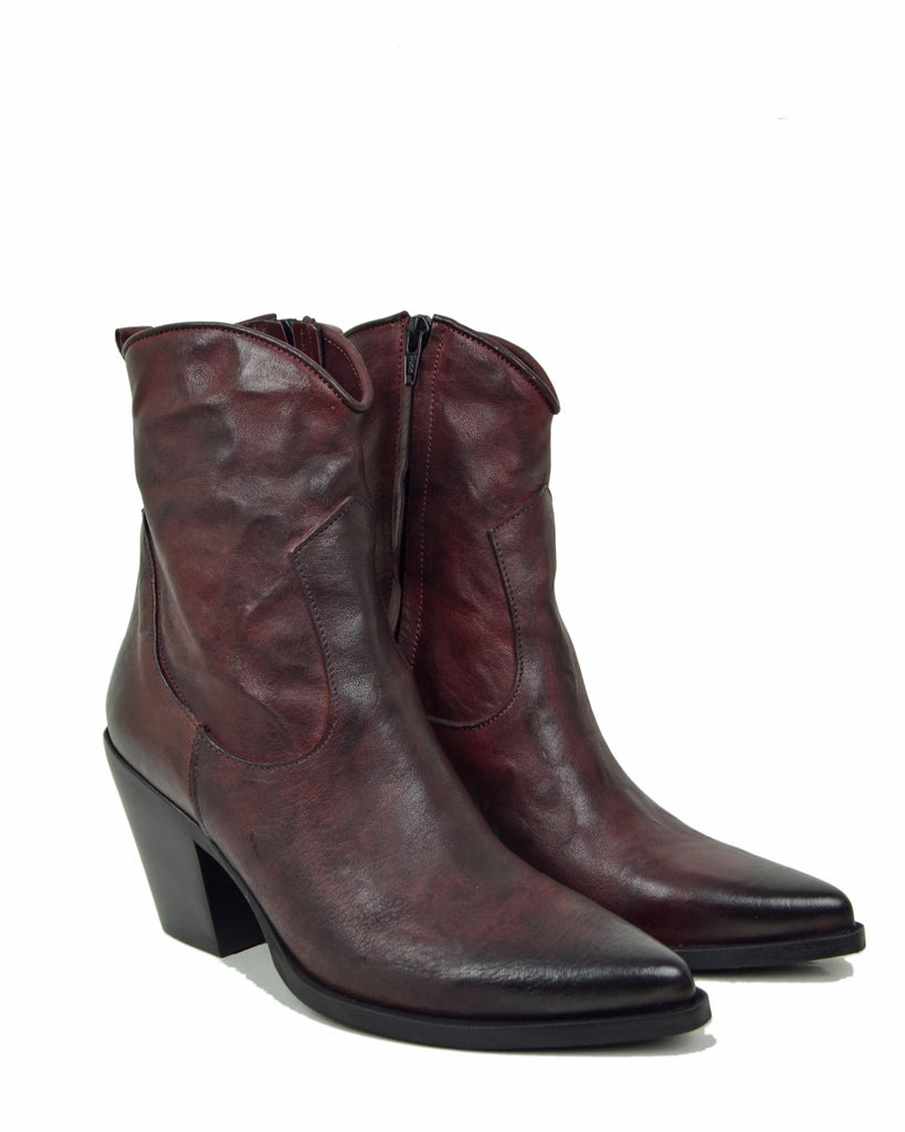 Ankle Boots mit 9 cm Absatz aus Leder im Vintage-Bordeaux-Crinkle-Effekt - 2