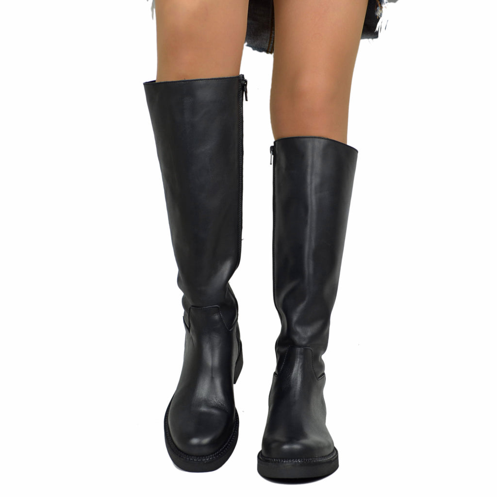 Classic High Boots Camperos Round Toe with Zip in Real Leather - 3