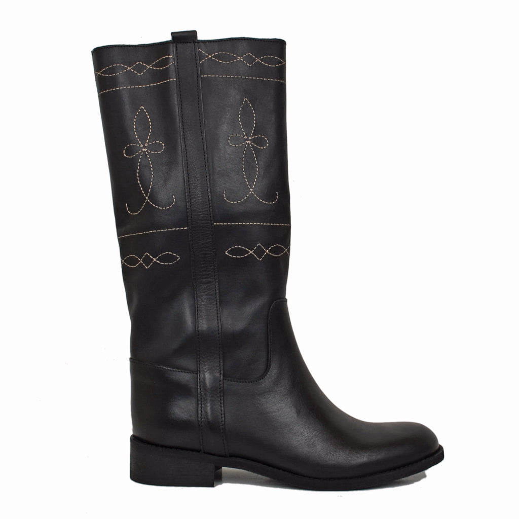 Classic Camperos Women's Boots with 80s stitching in Black Leather - 3