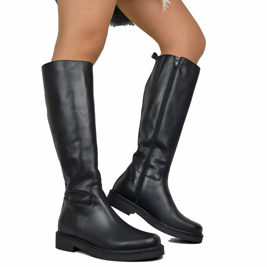 Classic High Boots Camperos Round Toe with Zip in Real Leather - 4