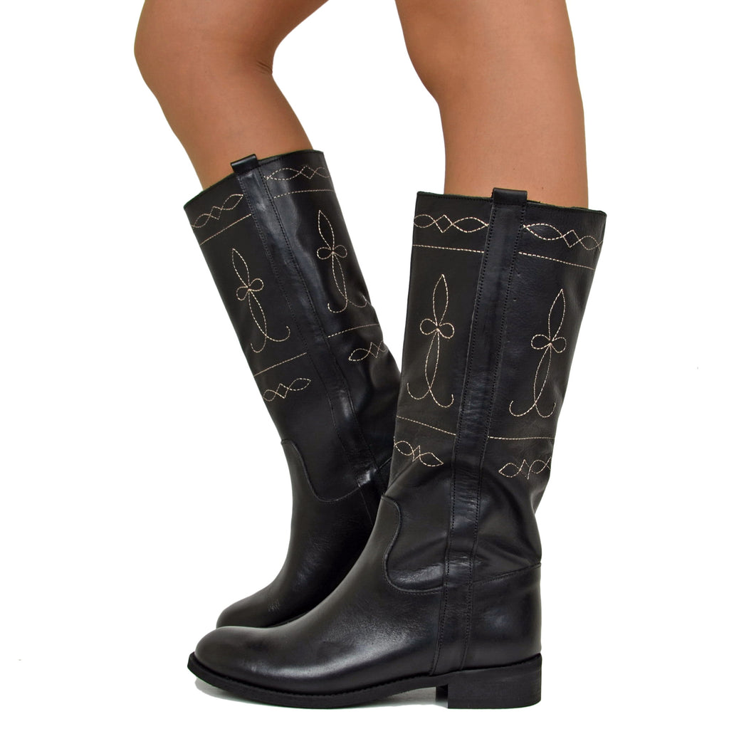 Classic Camperos Women's Boots with 80s stitching in Black Leather