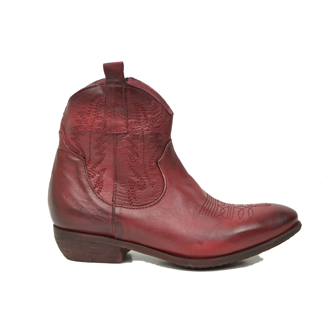 Women's Texan Ankle Boots in Vintage Bordeaux Leather Made in Italy - 2