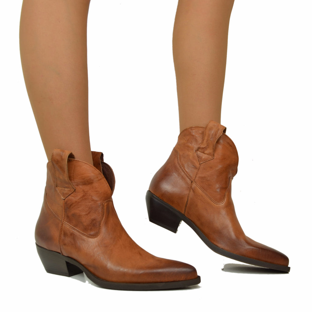 Italienische Cowboystiefel aus echtem Braun Vintage Leder - 6