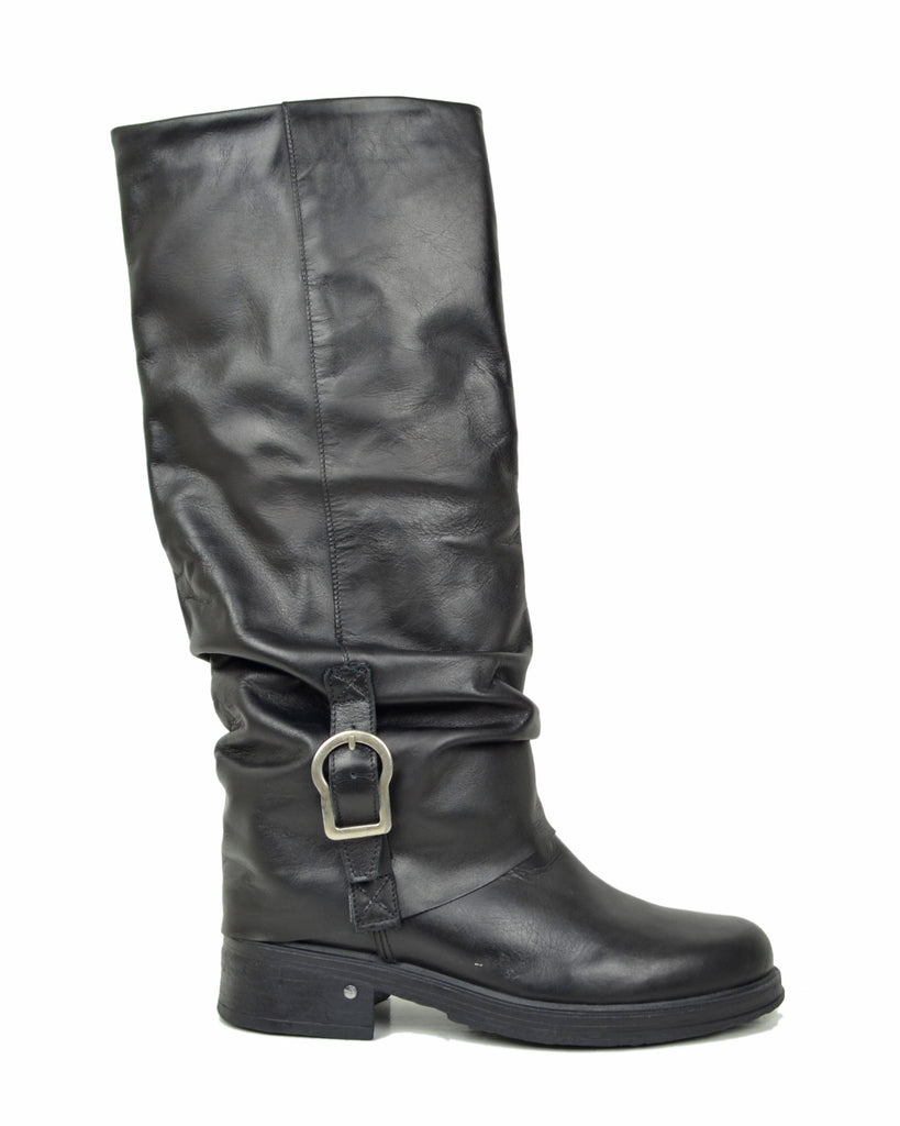 Stivali Biker Con Ghetta Fibbia Argento Vera Pelle Alti Moto KikkiLine - 2