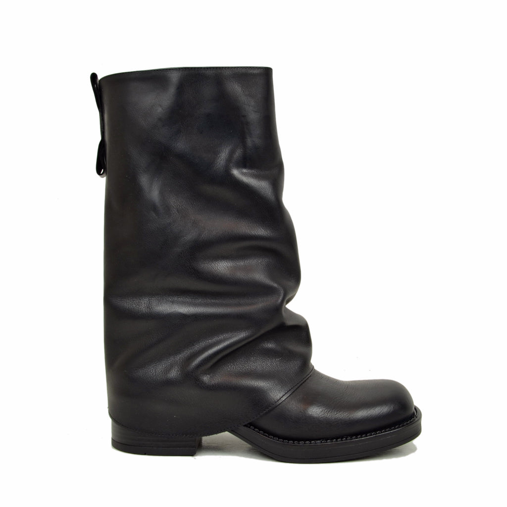 Biker with Square Toe Gaiter Mid-High Genuine Leather Black - 2
