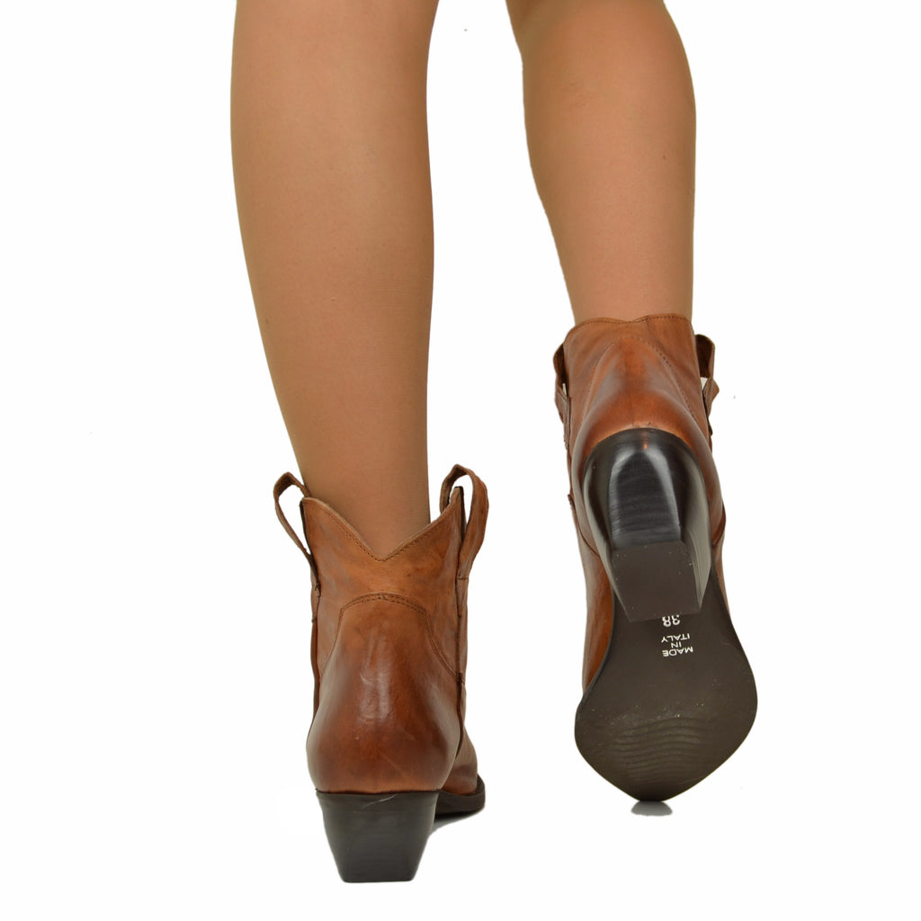 Italienische Cowboystiefel aus echtem Braun Vintage Leder - 7