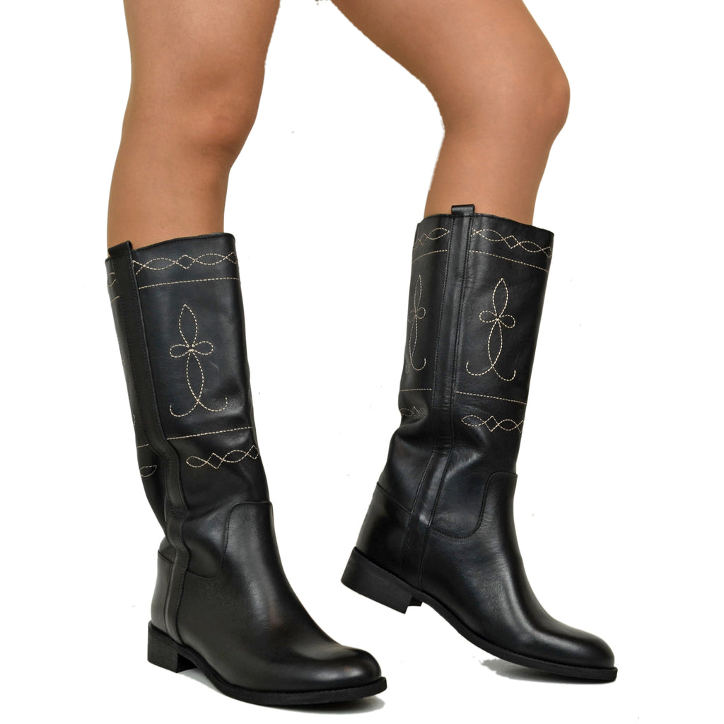 Classic Camperos Women's Boots with 80s stitching in Black Leather - 5
