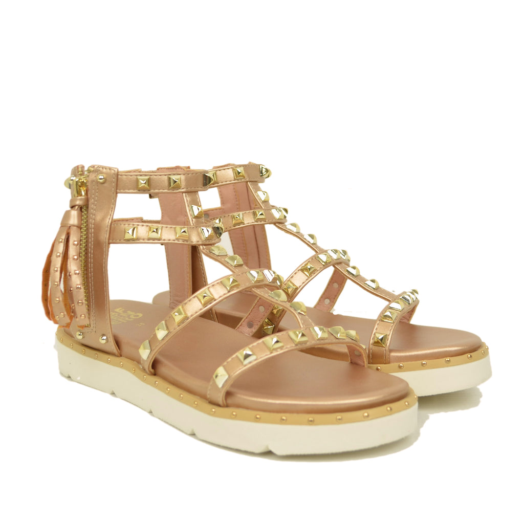Sandali Platform con Borchie Dorare Oro Rosa Similpelle - 2