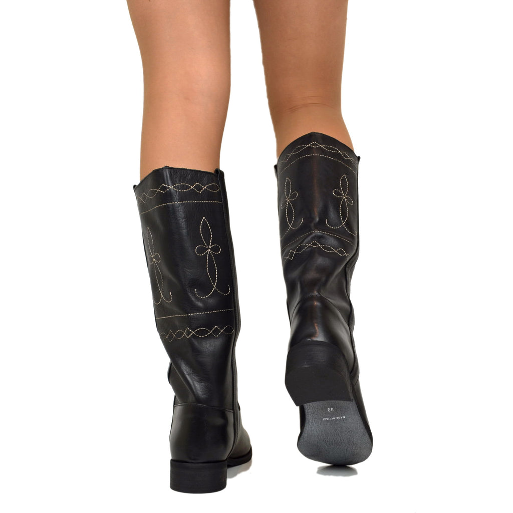 Classic Camperos Women's Boots with 80s stitching in Black Leather - 2