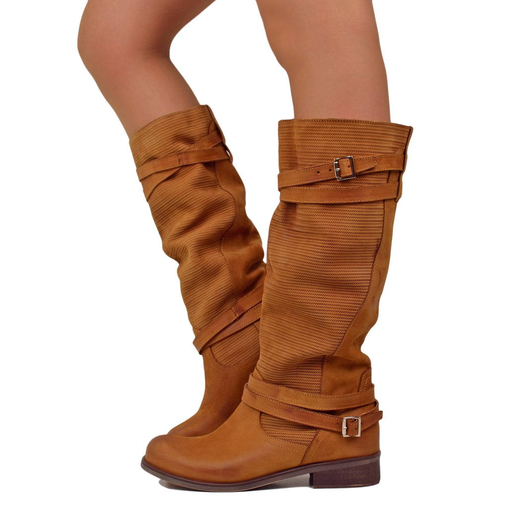 Women's Summer Boots in Nubuck Vintage Brown Grained Leather