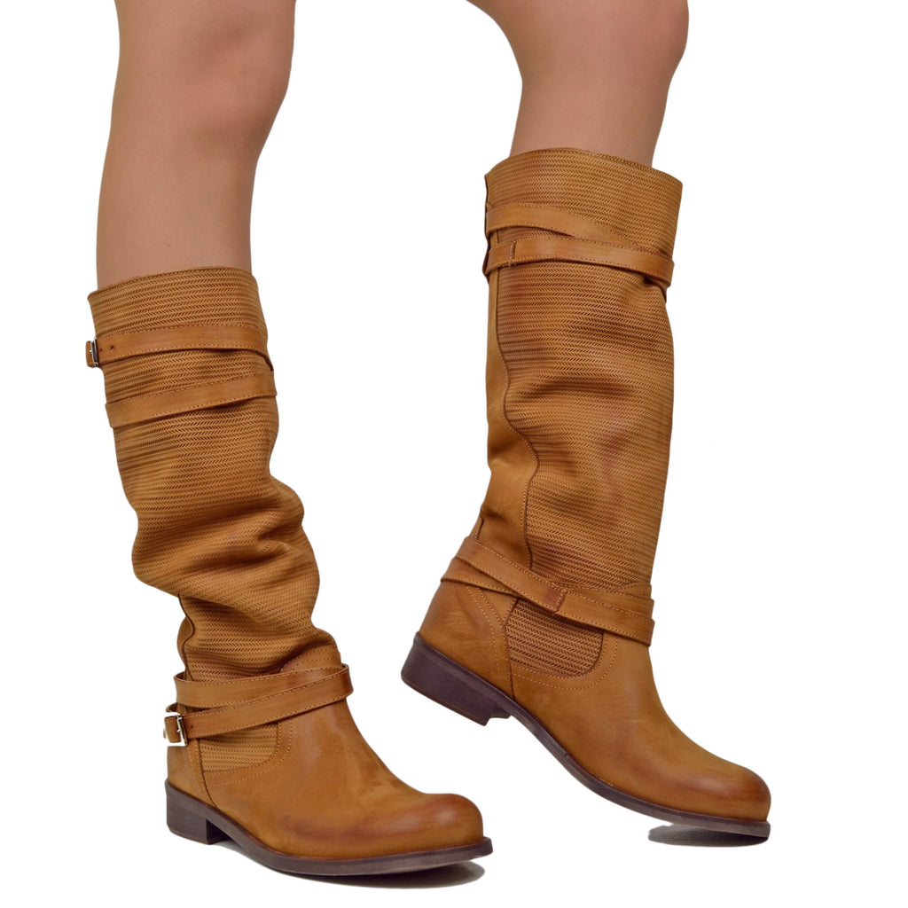 Women's Summer Boots in Nubuck Vintage Brown Grained Leather - 4