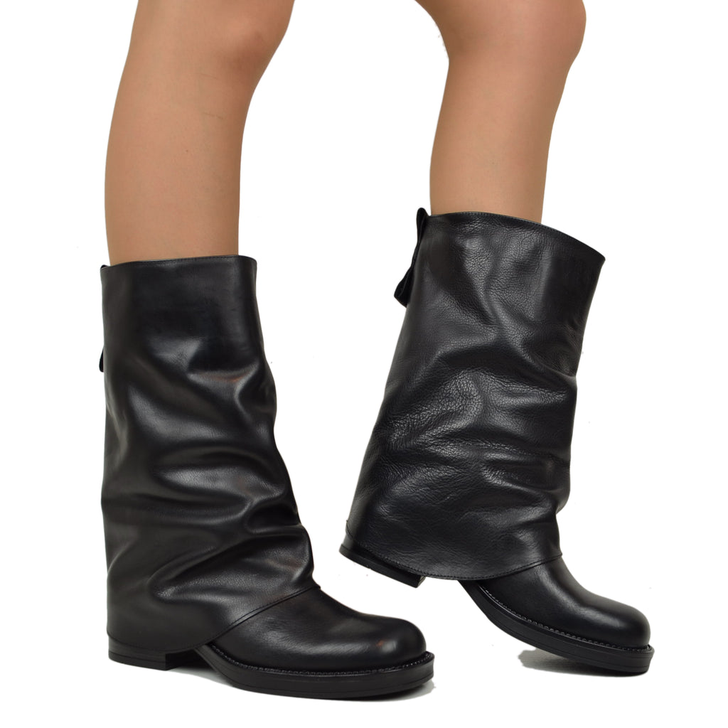 Biker with Square Toe Gaiter Mid-High Genuine Leather Black - 4