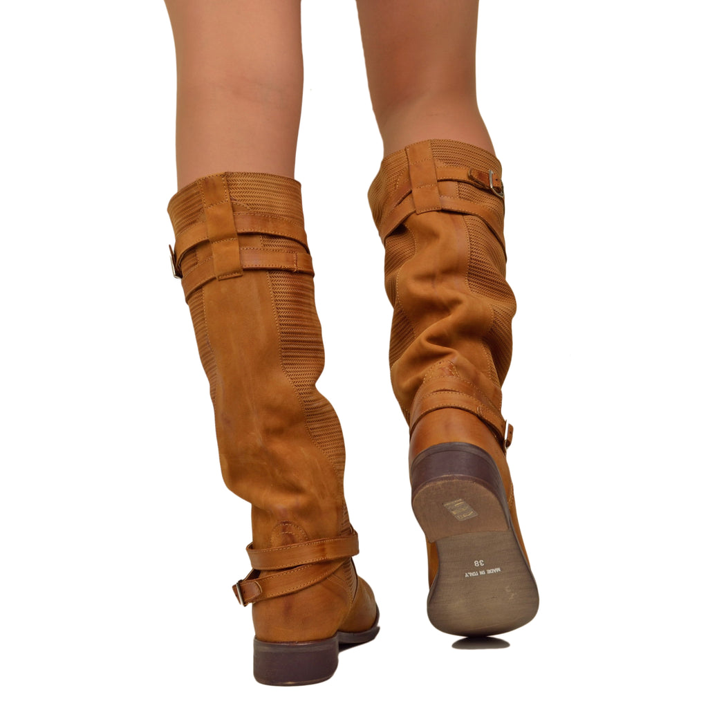 Women's Summer Boots in Nubuck Vintage Brown Grained Leather - 5