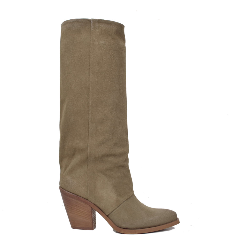 Western Ankle Boots for Women Suede in Dove Grey with Leather Heel - 2