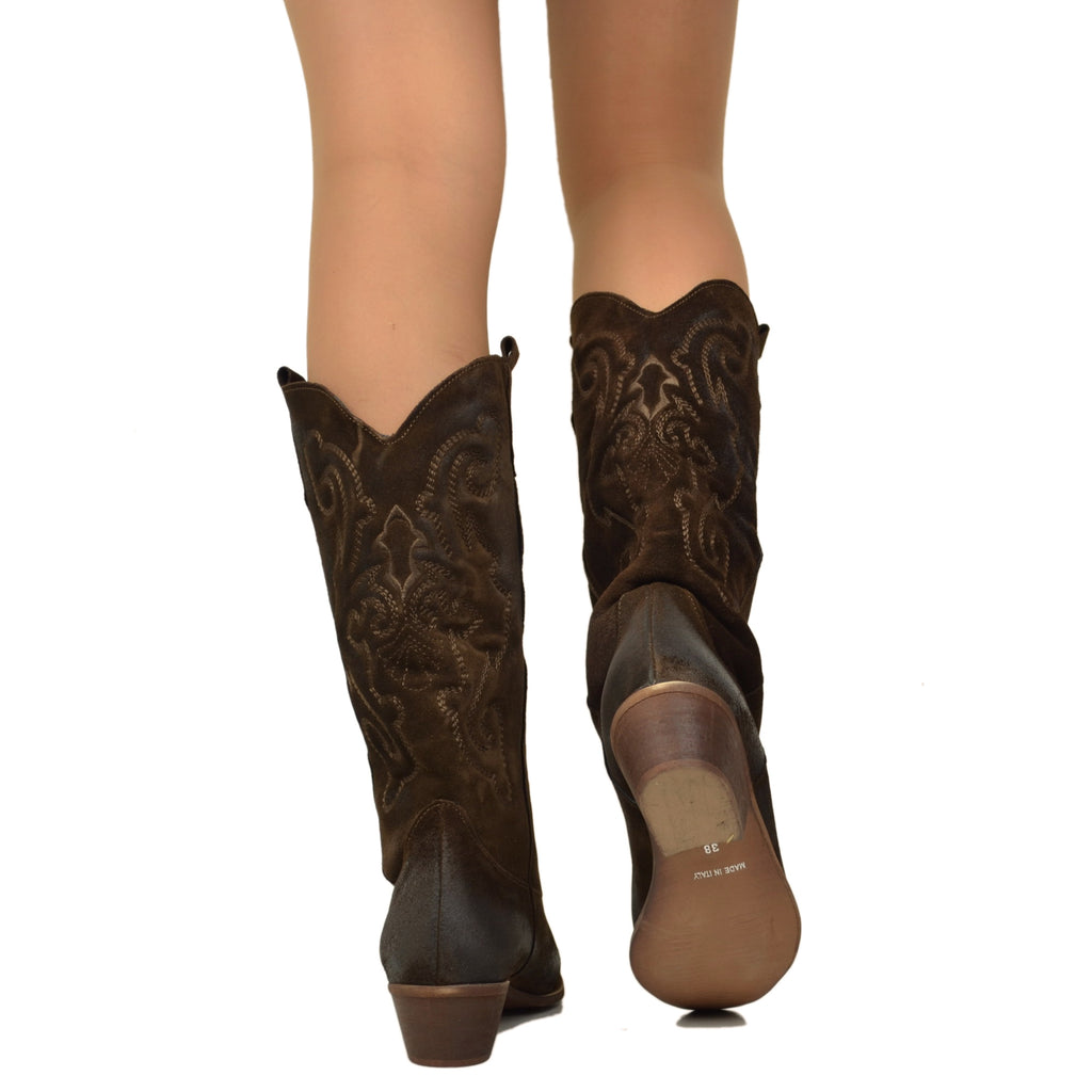Brown Quilted Suede Texan Boots Heel 4 cm - 5