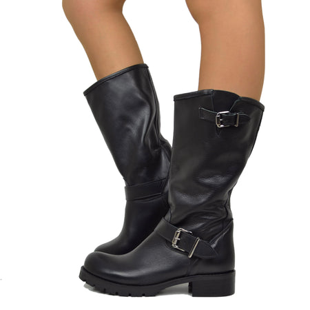 Stivale Biker Boots Biker Stivali Neri Stivali Biker In Pelle
