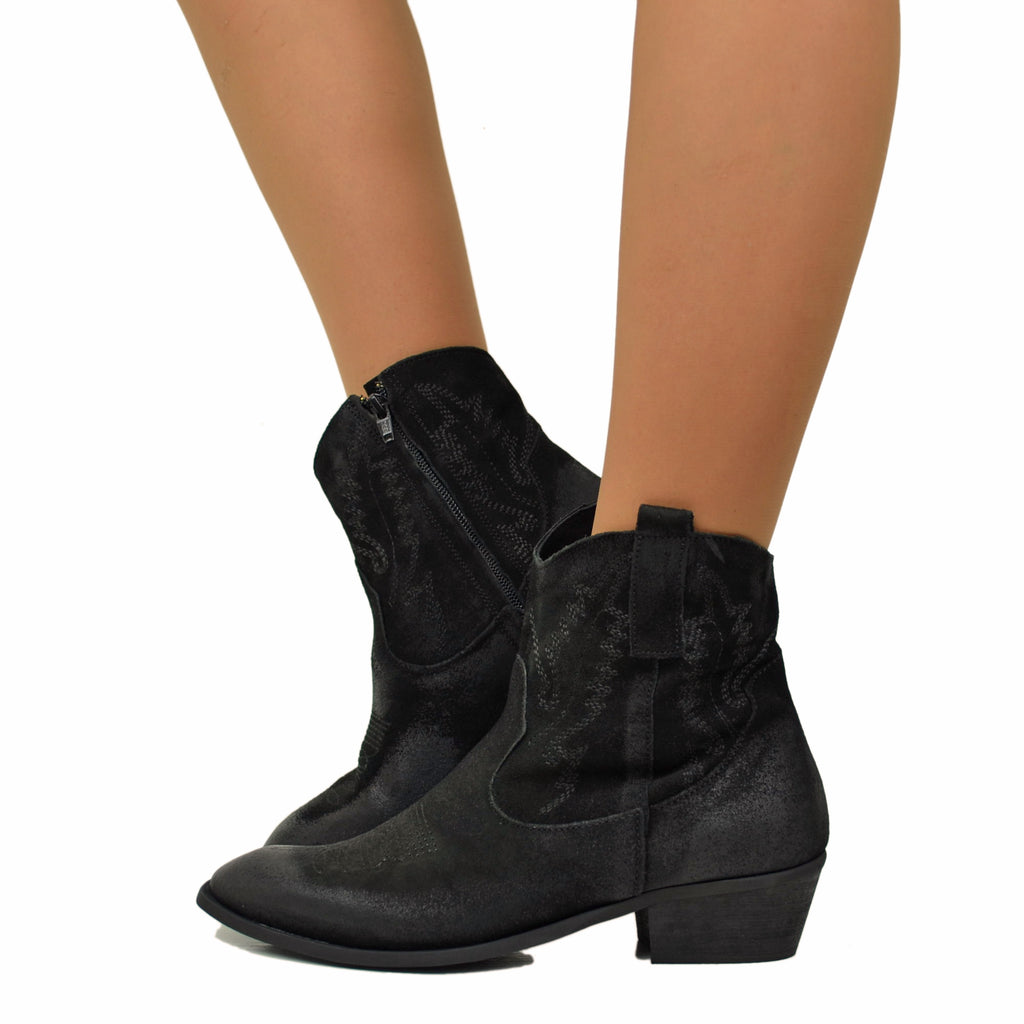 Texanini Ankle Boots Quilted Black Suede