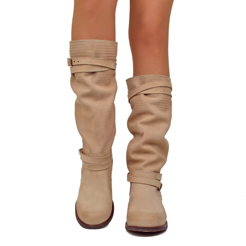 Women's Summer Boots in Pink Nubuck Vintage Knurled Leather - 3
