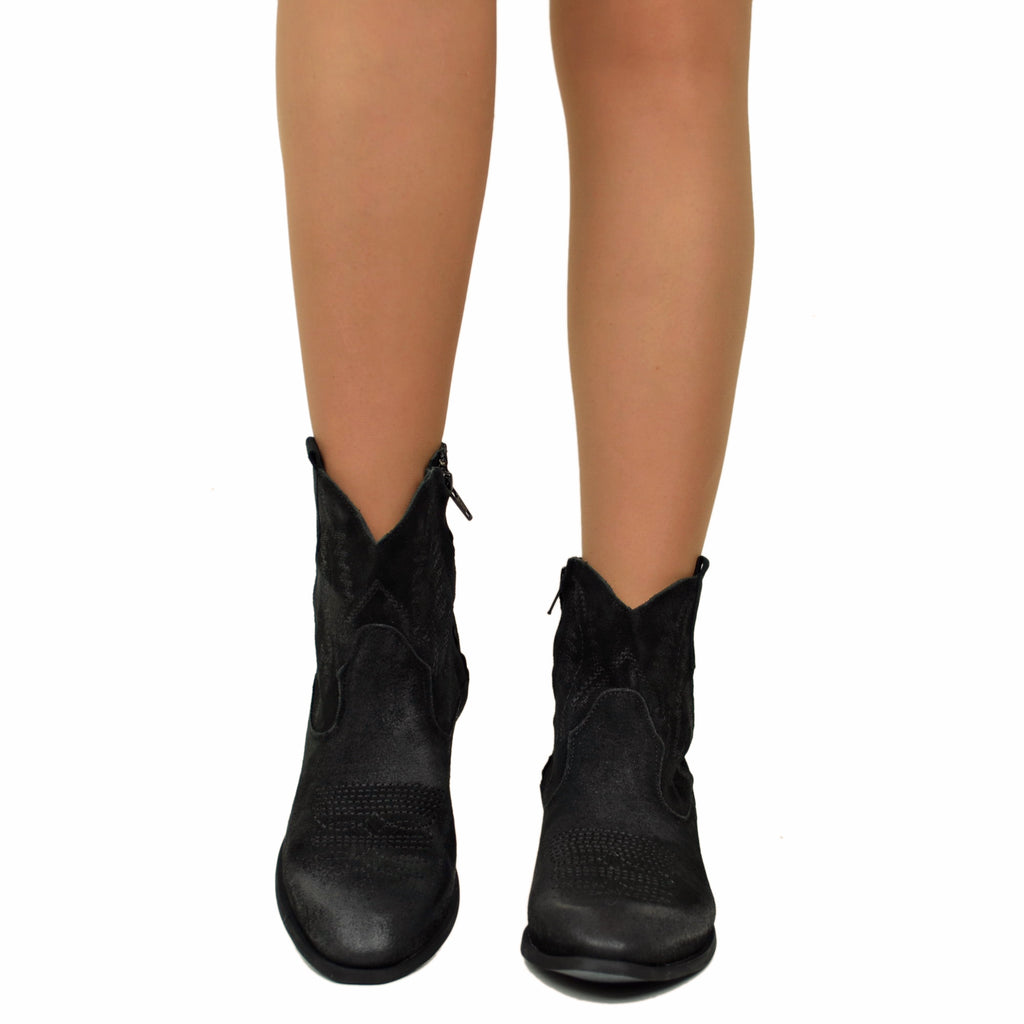 Texanini Ankle Boots Quilted Black Suede - 3
