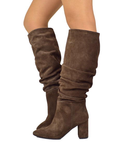 Knee High Braune Wildleder Stiefel Mit Absatz Damen Stiefel Braun