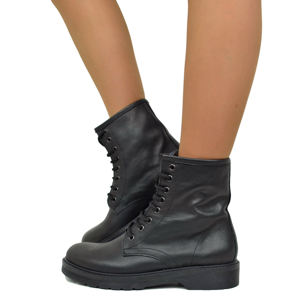 Black Amphibian Women's Ankle Boots with Laces Made in Italy