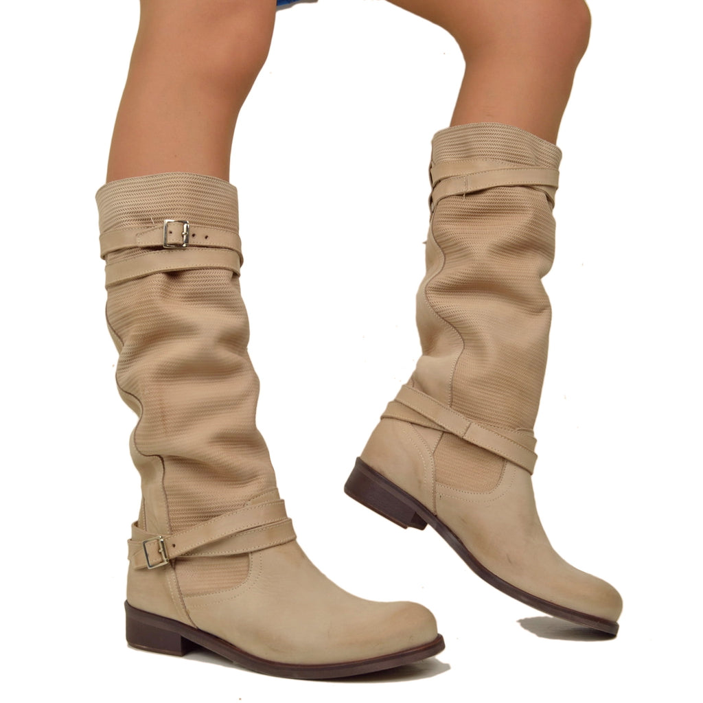 Women's Summer Boots in Pink Nubuck Vintage Knurled Leather - 4