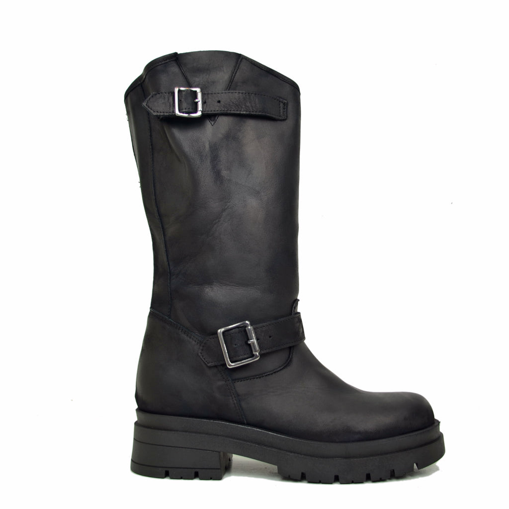 Biker Boots with Buckles Made in Italy - 3