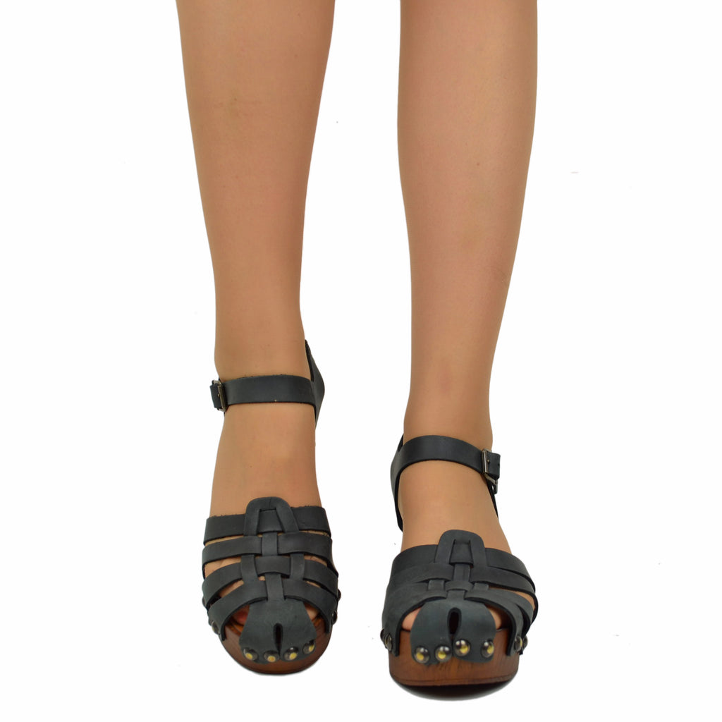 Black Spider Sandals in Oiled Leather Made in Italy - 3